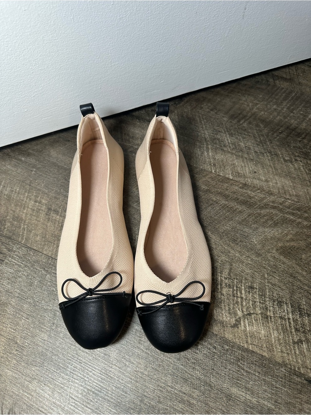 ANKIS Cream Black Two Tone Mesh Ballet Flats Size 11 Bow Cap Toe